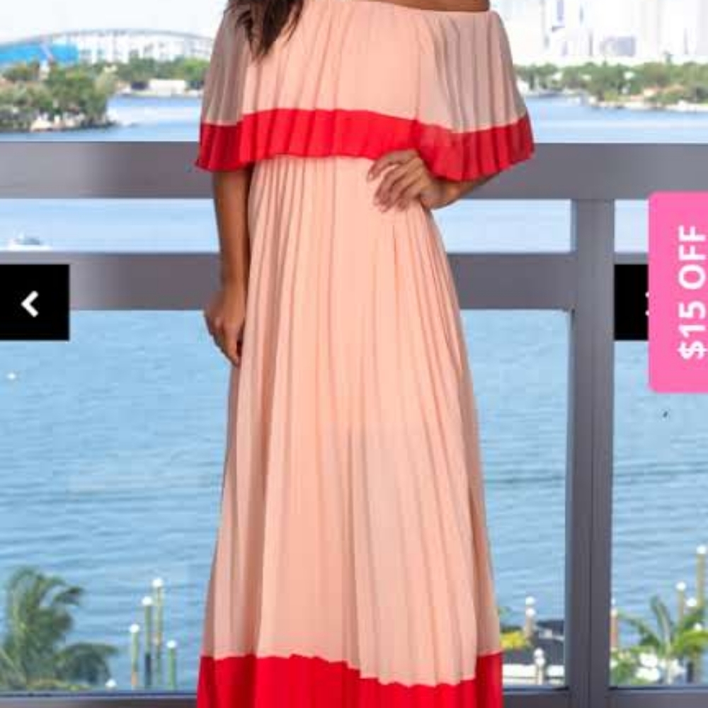 Peach Pleated Off-the-Shoulder dress